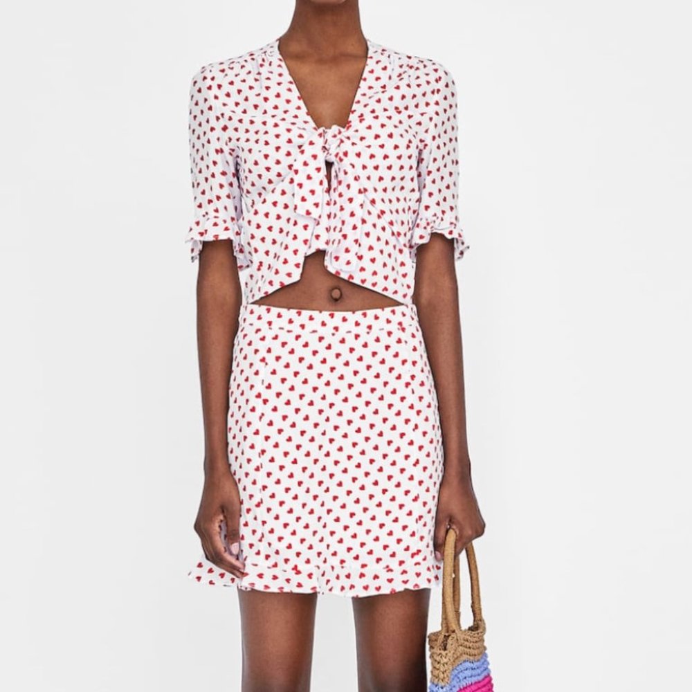 Zara Heart co ord skirt set ruffle top and shirt
